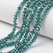 Electroplate Transparent Glass Beads Strands, Half Green Plated, Faceted, Rondelle, Dark Turquoise, 8x6mm, Hole: 1mm, about 63~65pcs/strand, 39~40cm(EGLA-A034-T8mm-S13)