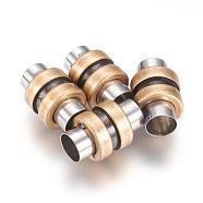 304 Stainless Steel Magnetic Clasps with Glue-in Ends, Column, Antique Bronze, 16x10mm, Hole: 6mm(STAS-F123-08AB)