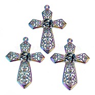 Alloy Big Pendants Rhinestone Settings, Cadmium Free & Lead Free, Cross with 3D Flower, Rainbow Color, 91x65x9mm, Hole: 4mm, Fit for 3.5mm Rhinetone(X-PALLOY-N156-030-RS)