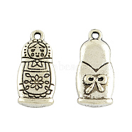 Tibetan Style Alloy Pendants, The Russian Matryoshka Doll/Russian Doll Shape, Cadmium Free & Lead Free, Antique Silver, 18x8.5x3mm, Hole: 1mm(X-TIBEP-2327-AS-LF)