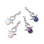 Gemstone Angel Pendant Decoration, 304 Stainless Steel Lobster Clasp Charms, Clip-on Charms, for Keychain, Purse, Backpack Ornament, 54mm(HJEW-JM00767)