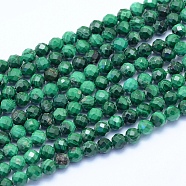 Natural Malachite Beads Strands, Faceted, Round, 3.5~4mm, Hole: 0.6mm, about 108pcs/strand, 14.96 inch(38cm)(G-I279-E15-03)
