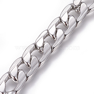 201 Stainless Steel Cuban Link Chains, Chunky Curb Chains, Twisted Chains, Unwelded, Textured, Stainless Steel Color, 9.5mm, Links: 14x9.5x2.5mm(CHS-L020-034B-P)