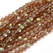 Synthetic Moonstone Beads Strands, Holographic Beads, Half AB Color Plated, Frosted, Round, Coffee, 8mm, Hole: 1mm, about 46pcs/strand, 15 inch(G-F142-8mm-04)