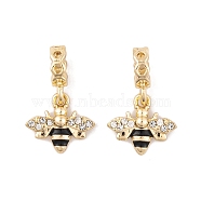 Rack Plating Alloy Crystal Rhinestone European Dangle Charms, Bee Large Hole Pendants with Black Enamel, Golden, 24.5mm, Bee: 15.5x15x2.5mm, Hole: 4.5mm(FIND-C055-26G)