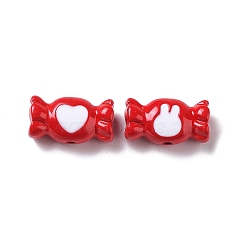 Spray Painted Alloy Bead, with Enamel, Candy with Heart & Rabbit, Red, 7.5x13x5.5mm, Hole: 1.4mm(PALLOY-H134-56)