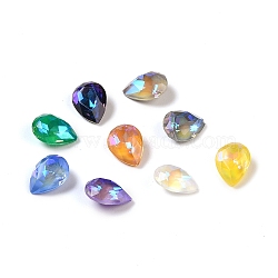 Glass Rhinestone Cabochons, Point Back, Faceted, Teardrop, Mixed Color, 8x6x3.5mm(GLAA-K069-18)