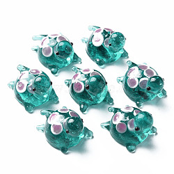 Handmade Lampwork Beads, Tortoise, Dark Cyan, 19~20x14.5x14.5~15.5mm, Hole: 1.2mm(LAMP-T011-03D)