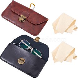 Nbeads 2Pcs PU Leather Waist Bag, with Iron Tuck Lock Clasp & Alloy Spring Gate Ring, 2 Slots, Rectangle, for Change, Eyeglasses Storage, with 2Pcs Suede Polishing Cloth, Mixed Color, Bag: 190x105x24mm, Polishing Cloth: 95x75x2mm(AJEW-NB0003-40)