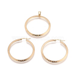 304 Stainless Steel Pendants and Hoop Earring Jewelry Sets, Ring, Golden, Earring: 41.5x39.5x2mm; Pin: 0.6mm; Pendant: 40x2mm, Hole: 3x5.5mm(SJEW-L140-E01-G)