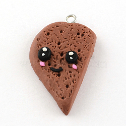 Handmade Cake Polymer Clay Pendants with Platinum Tone Iron Findings, Saddle Brown, 39~40x22x6mm, Hole: 2mm(CLAY-R060-09)