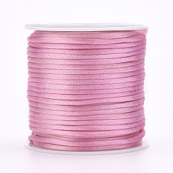Nylon Thread, Rattail Satin Cord, Pink, 2mm, about 25.15 yards(23m)/roll(LW-K001-2mm-103)