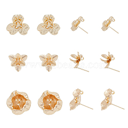 12Pcs 3 Style Brass Stud Earring Findings, with Vertical Loops and 30Pcs Plastic Ear Nuts, Real 18K Gold Plated, 13.5~19x15~19mm, Hole: 1.2~1.4mm, Pin: 0.8mm, 4Pcs/style(KK-FH0004-86)