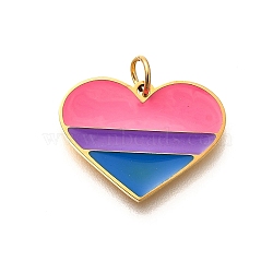 Pride 304 Stainless Steel Enamel Pendants, Rainbow Color, with Jump Ring, Heart, 15x20x1.5mm, Hole: 3.5mm(STAS-B079-01G-17)