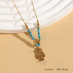 Vintage Christmas Stainless Steel & Synthetic Turquoise Pendant Necklaces for Women, Golden, Owl, 15.75 inch(40cm)(HS2328-5)