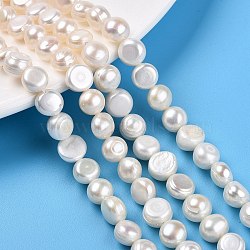 Natural Cultured Freshwater Pearl Beads Strands, Two Sides Polished, Creamy White, 7~8x7~8.5x4~7mm, Hole: 0.7mm, about 24~27pcs/strand, 6.89~7.28''(17.5~18.5cm)(PEAR-N014-07J-02)