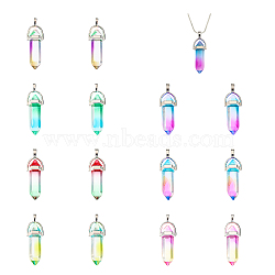 14Pcs 7 Colors Faceted Bullet Glass Pointed Pendants, with Platinum Plated Alloy Findings, Mixed Color, 41x13.5mm, 2pcs/color(GLAA-FH0001-52)