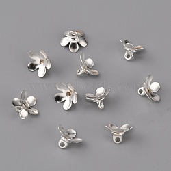 Brass Bead Cap Pendant Bails, for Globe Glass Bubble Cover Pendant Making, Flower, Silver, 5x8.5mm, Hole: 1.4mm(KK-WH0044-54S)