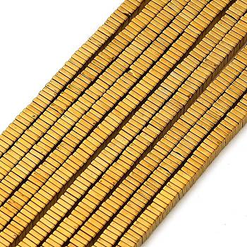 Electroplated Synthetic Non-magnetic Hematite Beads Strands, Thin Slice Flat Square Beads, Golden Plated, 3x3x1mm, Hole: 0.9~1mm, about 399~408pcs/strand, 15.71~16.06''(39.9~40.8cm)