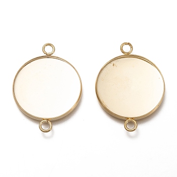 304 Stainless Steel Cabochon Connector Settings, Plain Edge Bezel Cups, Flat Round, Real 18K Gold Plated, Tray: 25mm, 36x27x2mm, Hole: 3mm