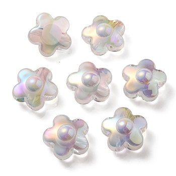 UV Plating Rainbow Iridescent Transparent Acrylic Beads, Two Tone, Flower, Floral White, 17x17x9mm, Hole: 2.7mm