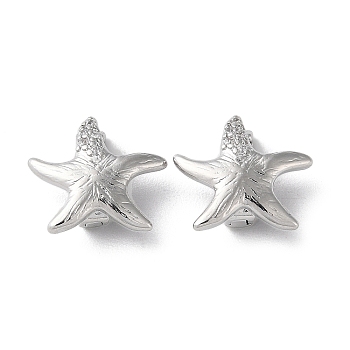 Brass Slide Charms, Starfish, Real Platinum Plated, 12.5x14x5.5mm, Hole: 5.5x2mm