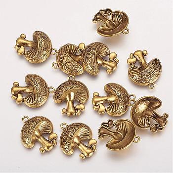 Tibetan Style Alloy Pendants, Lead Free and Cadmium Free, Mushroom, Antique Golden, 22.5x19x5.4mm, Hole: 2mm