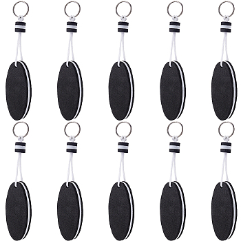 10Pcs Iron Plastic Keychains, Oval, Platinum, Black, 160mm