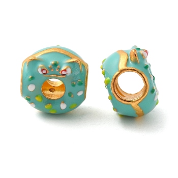 Cartoon Animal Donut Alloy Enamel European Beads, Large Hole Beads, Imitation Food, Medium Turquoise, 12x11x8mm, Hole: 5mm and 4mm