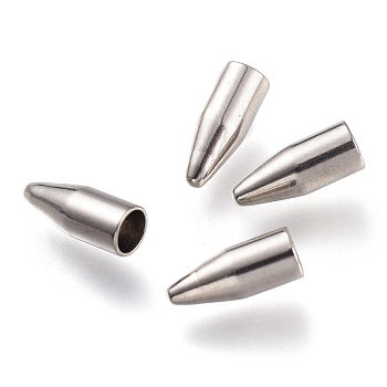 202 Stainless Steel Cord End Caps, Bullet Shape, Stainless Steel Color, 9x3.5mm, Hole: 2.8mm