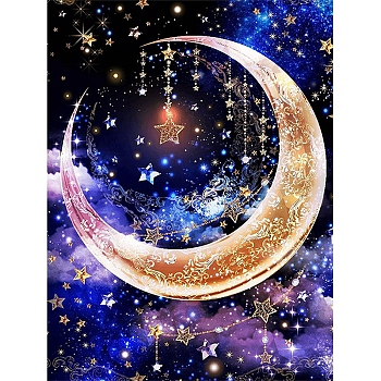 DIY Space Theme Diamond Painting Kits, Including Canvas, Resin Rhinestones, Diamond Sticky Pen, Tray Plate and Glue Clay, Moon, Starry Sky Pattern, 400x300mm