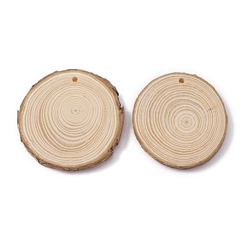 Unfinished Wood Pendants, Rustic Wood Disc, for DIY Painting Supplies, Home Decorations, Flat Round, Tan, 5~6x0.6cm, Hole: 3.5mm