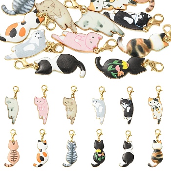 12Pcs Alloy Enamel Pendant Decorations, with Alloy Lobster Claw Clasps, Mixed Color, 42~43mm