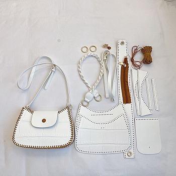 DIY Imitation Leather Crossbody Lady Bag Making Kits, Handmade Crochet Shoulder Bags Sets for Beginners, White, Finish Product: 16x24x6cm