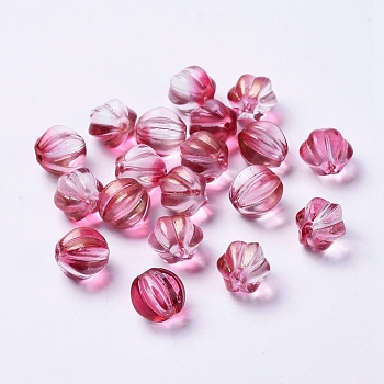 Transparent Glass Beads, with Glitter Powder, Pumpkin, Deep Pink, 10.5mm, Hole: 1mm