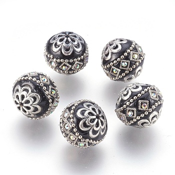 Handmade Indonesia Beads, with Metal Findings, Round, Antique Silver, Black, 19.5x19mm, Hole: 1mm