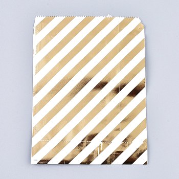 Diagonal Stripe Pattern Eco-Friendly Paper Bags, Gift Bags, Shopping Bags, Rectangle, Gold, 18x13x0.01cm