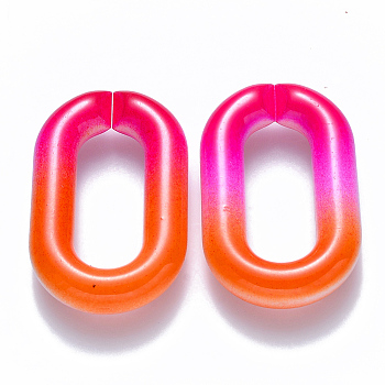 Two Tone Opaque Acrylic Linking Rings, Quick Link Connectors, for Cable Chains Making, Oval, Dark Orange, 39x23.5x7mm, Inner Diameter: 25x10mm