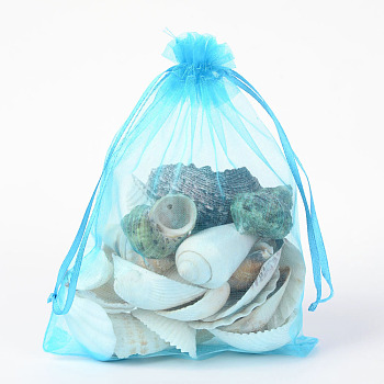 Organza Gift Bags with Drawstring, Jewelry Pouches, Wedding Party Christmas Favor Gift Bags, Deep Sky Blue, 18x13cm