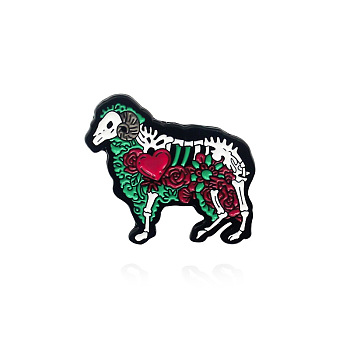 Animal Skeleton Safety Brooch Pin, Alloy Enamel Badge for Suit Shirt Collar, Sheep, 28x38mm