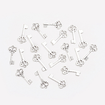 Vintage Alloy Pendants, Key, for DIY Handmade Accessories, Antique Silver, 21.5x10x1mm, Hole: 1mm