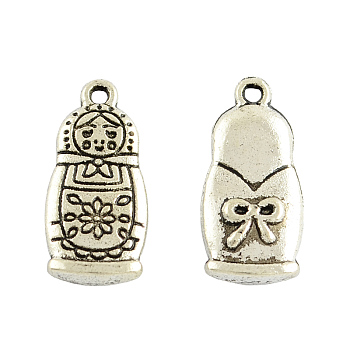 Tibetan Style Alloy Pendants, The Russian Matryoshka Doll/Russian Doll Shape, Cadmium Free & Lead Free, Antique Silver, 18x8.5x3mm, Hole: 1mm