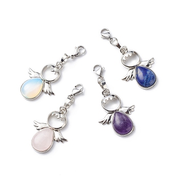 Gemstone Angel Pendant Decoration, 304 Stainless Steel Lobster Clasp Charms, Clip-on Charms, for Keychain, Purse, Backpack Ornament, 54mm