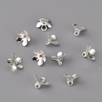 Brass Bead Cap Pendant Bails, for Globe Glass Bubble Cover Pendant Making, Flower, Silver, 5x8.5mm, Hole: 1.4mm
