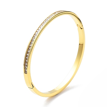 Ion Plating(IP) 304 Stainless Steel Hinged Bangle with Rhinestone, Golden, Inner Diameter: 2x2-3/8 inch(5x5.9cm)