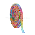 Rainbow Color Glitter Hotfix Rhinestone(Hot Melt Adhesive On The Back), Rhinestone Trimming, Costume Accessories, Colorful, 10.5x2mm, about 5 yards/roll(OCOR-WH0082-08)