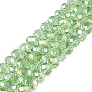 Electroplate Glass Beads Strands, AB Color Plated, Faceted, Rondelle, Pale Green, 6x5mm, Hole: 1mm, about 84~85pcs/strand, 16.34~16.54 inch(41.5~42cm)(EGLA-A044-T6mm-B09)