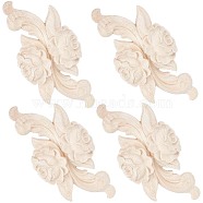 Wood Carved Appliques, Wooden Onlays, for Bed Door Cabinet Wardrobe Furniture Decoration, Flower Pattern, Lemon Chiffon, 100x50x11.5mm(DIY-WH0032-28)