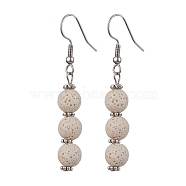 Dyed Nature Lava Rock Round Beaded Dangle Earrings for Women, White, 53.5x8mm(EJEW-JE05636-04)
