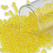 TOHO Round Seed Beads, Japanese Seed Beads, (102) Citrine Yellow Transparent Luster, 8/0, 3mm, Hole: 1mm, about 222pcs/bottle, 10g/bottle(SEED-JPTR08-0102)